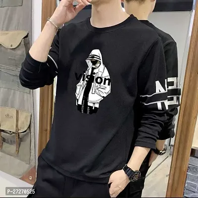 Stylish Black Printed Cotton Blend T-Shirt For Men