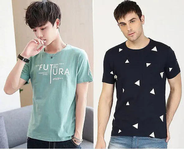 Trendy Stylish  Polycotton Printed Round Neck Half Sleeves  Tees For Men-Pack Of 2