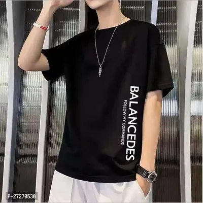 Stylish Black Printed Cotton Blend T-Shirt For Men