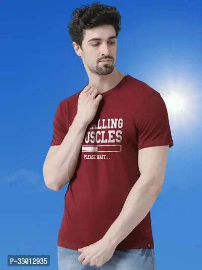 Comfortable Maroon Cotton Blend Tees For Men-thumb0