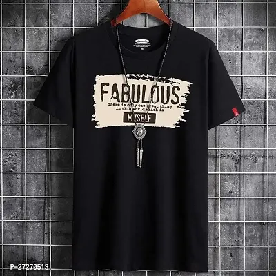 Stylish Black Printed Cotton Blend T-Shirt For Men