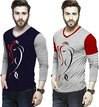 Elegant Cotton Blend Printed V Neck Tees For Men- Pack Of 2-thumb2