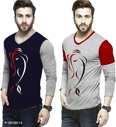 Elegant Cotton Blend Printed V Neck Tees For Men- Pack Of 2-thumb3