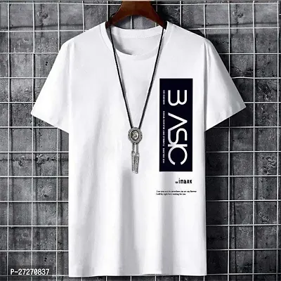 Stylish White Printed Cotton Blend T-Shirt For Men-thumb0