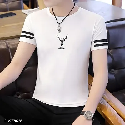 Stylish White Printed Cotton Blend T-Shirt For Men