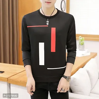 Stylish Black Printed Cotton Blend T-Shirt For Men-thumb0