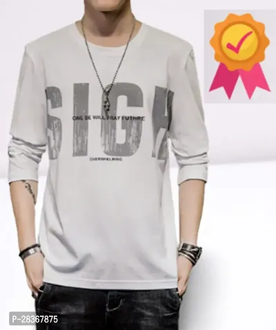 Fancy Designer White Cotton Blend Long Sleeve Round Neck Tees For Men