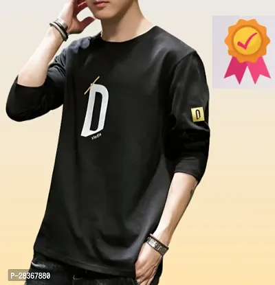 Fancy Designer Black Cotton Blend Long Sleeve Round Neck Tees For Men-thumb0