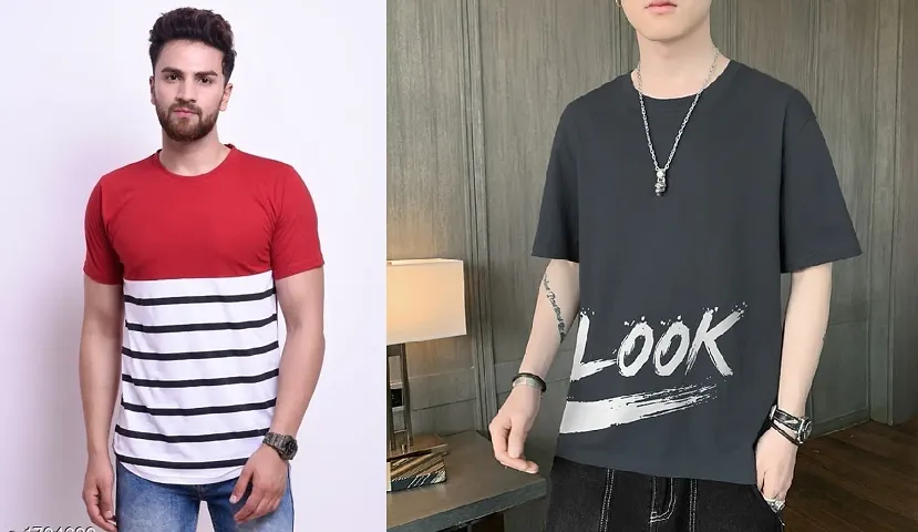 Reliable Polycotton Self Pattern Round Neck Tees For Men