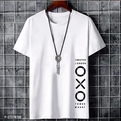 Stylish White Printed Cotton Blend T-Shirt For Men-thumb0