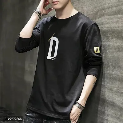 Stylish Black Printed Cotton Blend T-Shirt For Men-thumb0