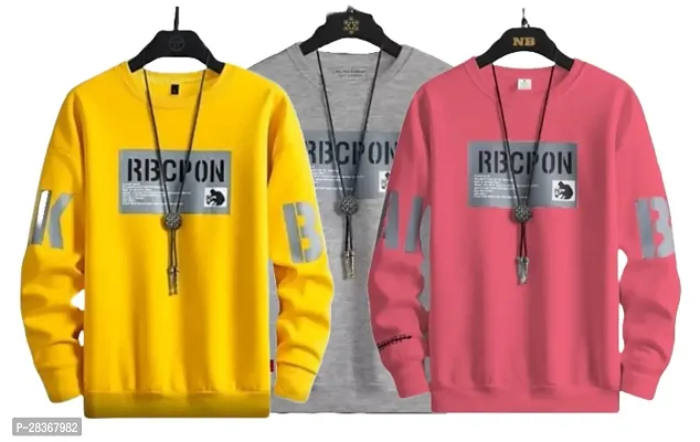 Fancy Designer Multicoloured Cotton Blend Long Sleeve Round Neck Tees For Men Pack Of 3