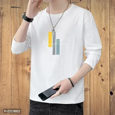 Stylish White Printed Cotton Blend T-Shirt For Men