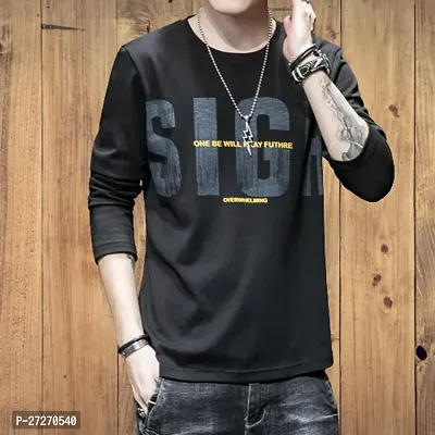 Stylish Black Printed Cotton Blend T-Shirt For Men-thumb0