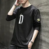 Fancy Designer Black Cotton Blend Long Sleeve Round Neck Tees For Men-thumb1