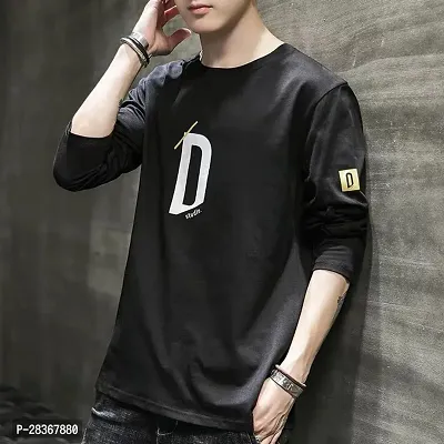 Fancy Designer Black Cotton Blend Long Sleeve Round Neck Tees For Men-thumb2