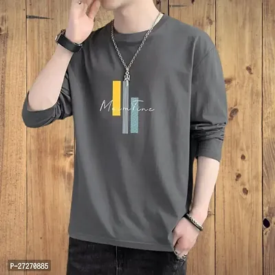 Stylish Grey Printed Cotton Blend T-Shirt For Men-thumb0