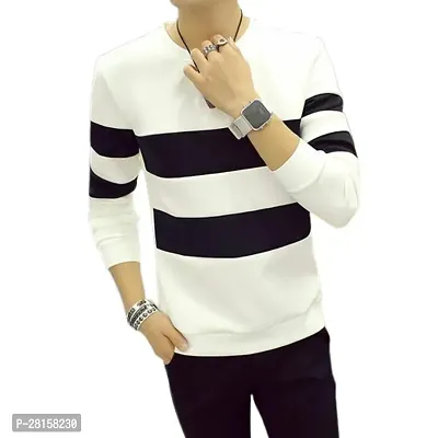 Elegant Cotton Blend Striped Round Neck Tees For Men-thumb0