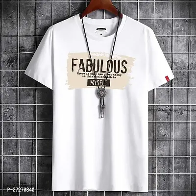 Stylish White Printed Cotton Blend T-Shirt For Men-thumb0