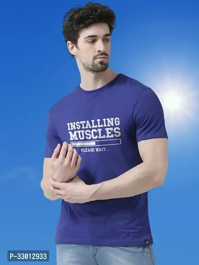 Comfortable Blue Cotton Blend Tees For Men-thumb0