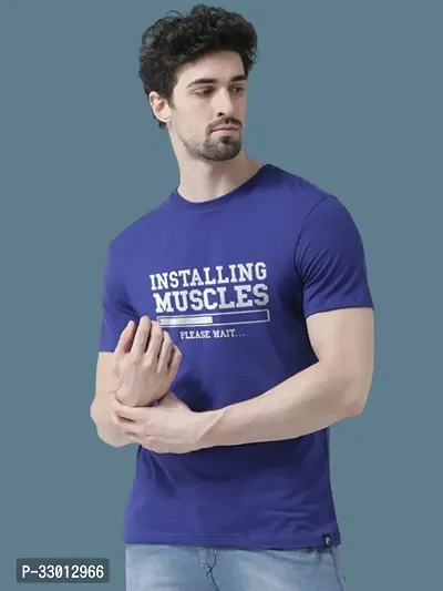 Comfortable Blue Cotton Blend Tees For Men-thumb0