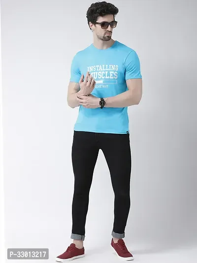 Comfortable Blue Cotton Blend Tees For Men-thumb2