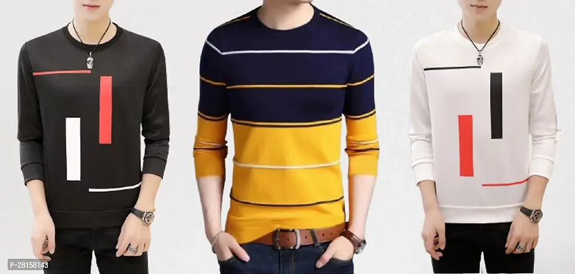 Elegant Cotton Blend Printed Round Neck Tees For Men- Pack Of 3-thumb0