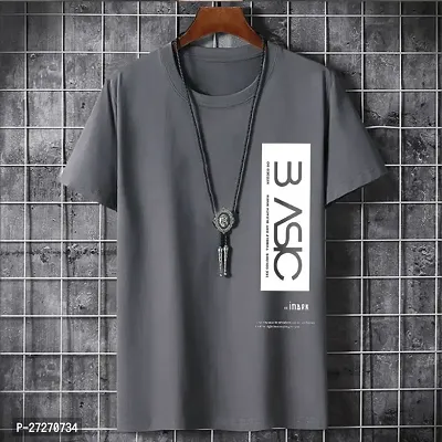 Stylish Grey Printed Cotton Blend T-Shirt For Men