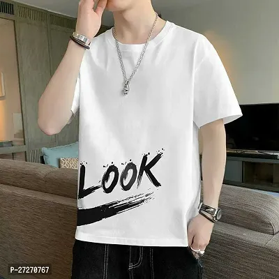 Stylish White Printed Cotton Blend T-Shirt For Men-thumb0