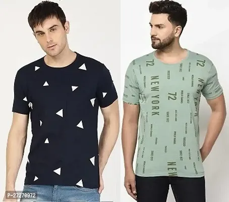 Stylish Multicoloured Printed Cotton Blend T-Shirt For Men