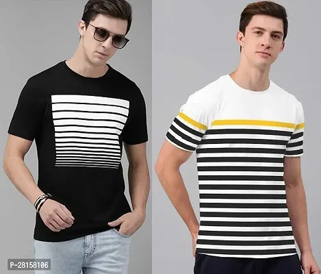 Elegant Cotton Blend Striped Round Neck Tees For Men- Pack Of 2-thumb0