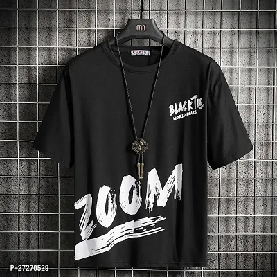 Stylish Black Printed Cotton Blend T-Shirt For Men