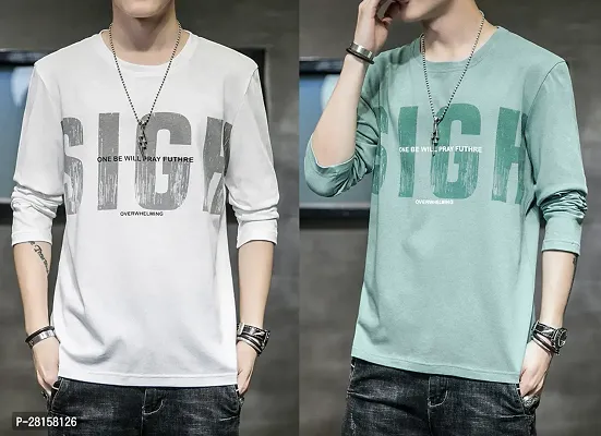 Elegant Cotton Blend Printed Round Neck Tees For Men- Pack Of 2