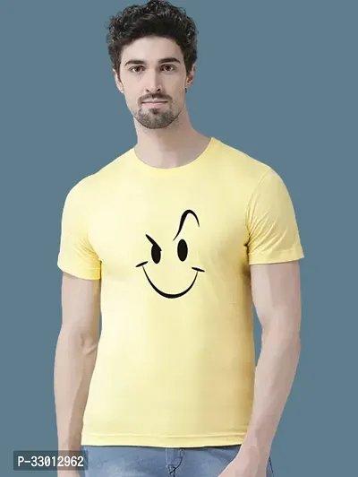 Comfortable Yellow Cotton Blend Tees For Men