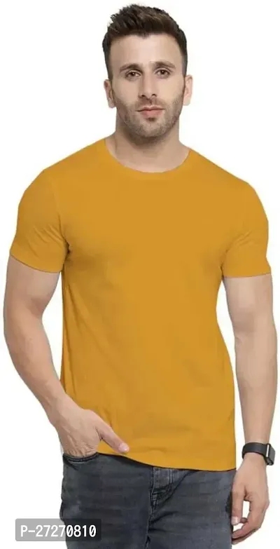 Stylish Yellow Solid Cotton Blend T-Shirt For Men-thumb0