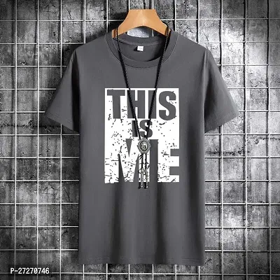 Stylish Grey Printed Cotton Blend T-Shirt For Men-thumb0