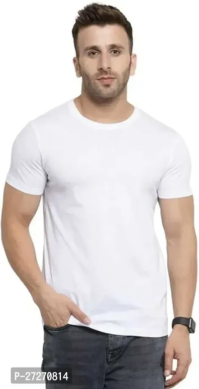 Stylish White Solid Cotton Blend T-Shirt For Men-thumb0