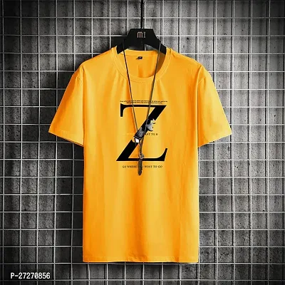 Stylish Yellow Printed Cotton Blend T-Shirt For Men-thumb0