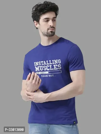 Comfortable Blue Cotton Blend Tees For Men-thumb0