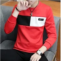 Fancy Designer Pink Cotton Blend Long Sleeve Round Neck Tees For Men-thumb1