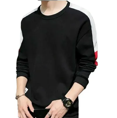 TP THUNDER PLANET Men's Pure Regular Fit Round Neck Full Sleeve Casual Color Block Tshirt (Black, L)(Black Chest Patti Full_XL)