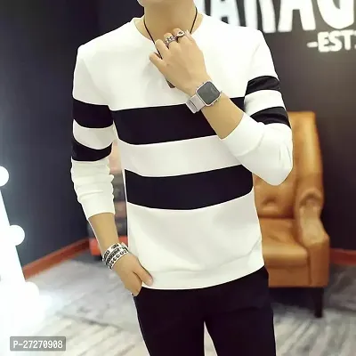 Stylish White Colourblocked Cotton Blend T-Shirt For Men-thumb0