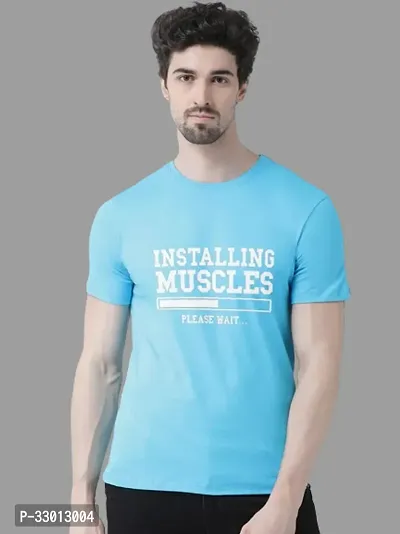 Comfortable Blue Cotton Blend Tees For Men-thumb0