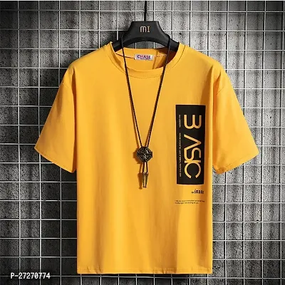 Stylish Yellow Printed Cotton Blend T-Shirt For Men-thumb0