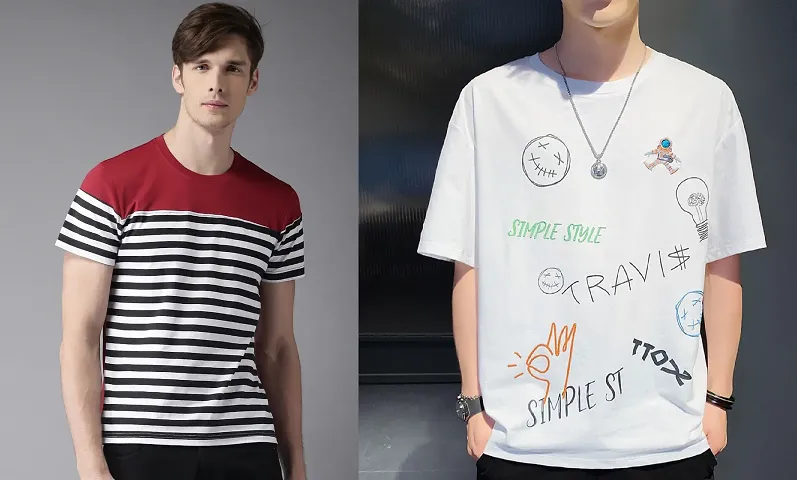 Reliable Polycotton Self Pattern Round Neck Tees For Men