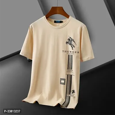 Comfortable Beige Cotton Blend Tees For Men-thumb0