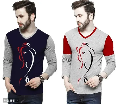 Elegant Cotton Blend Printed V Neck Tees For Men- Pack Of 2-thumb0