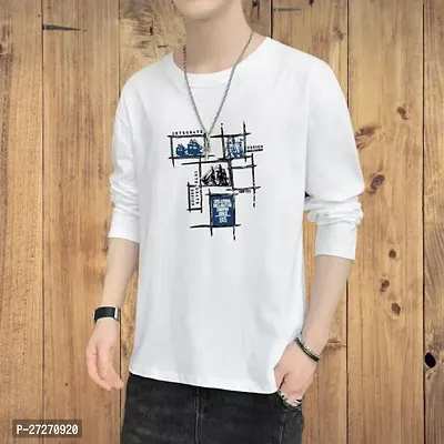 Stylish White Printed Cotton Blend T-Shirt For Men-thumb0