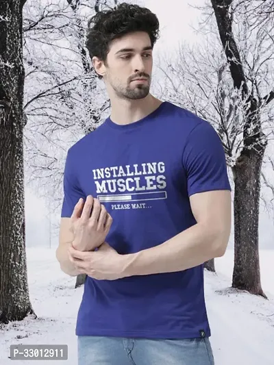 Comfortable Blue Cotton Blend Tees For Men-thumb0