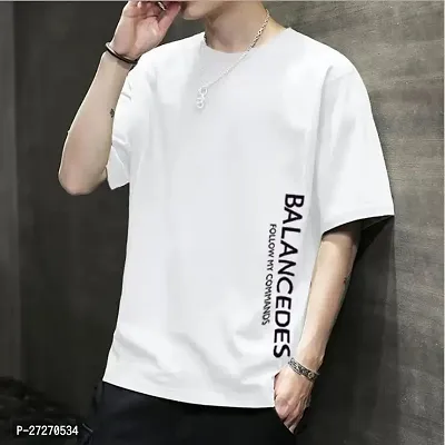 Stylish White Printed Cotton Blend T-Shirt For Men-thumb0